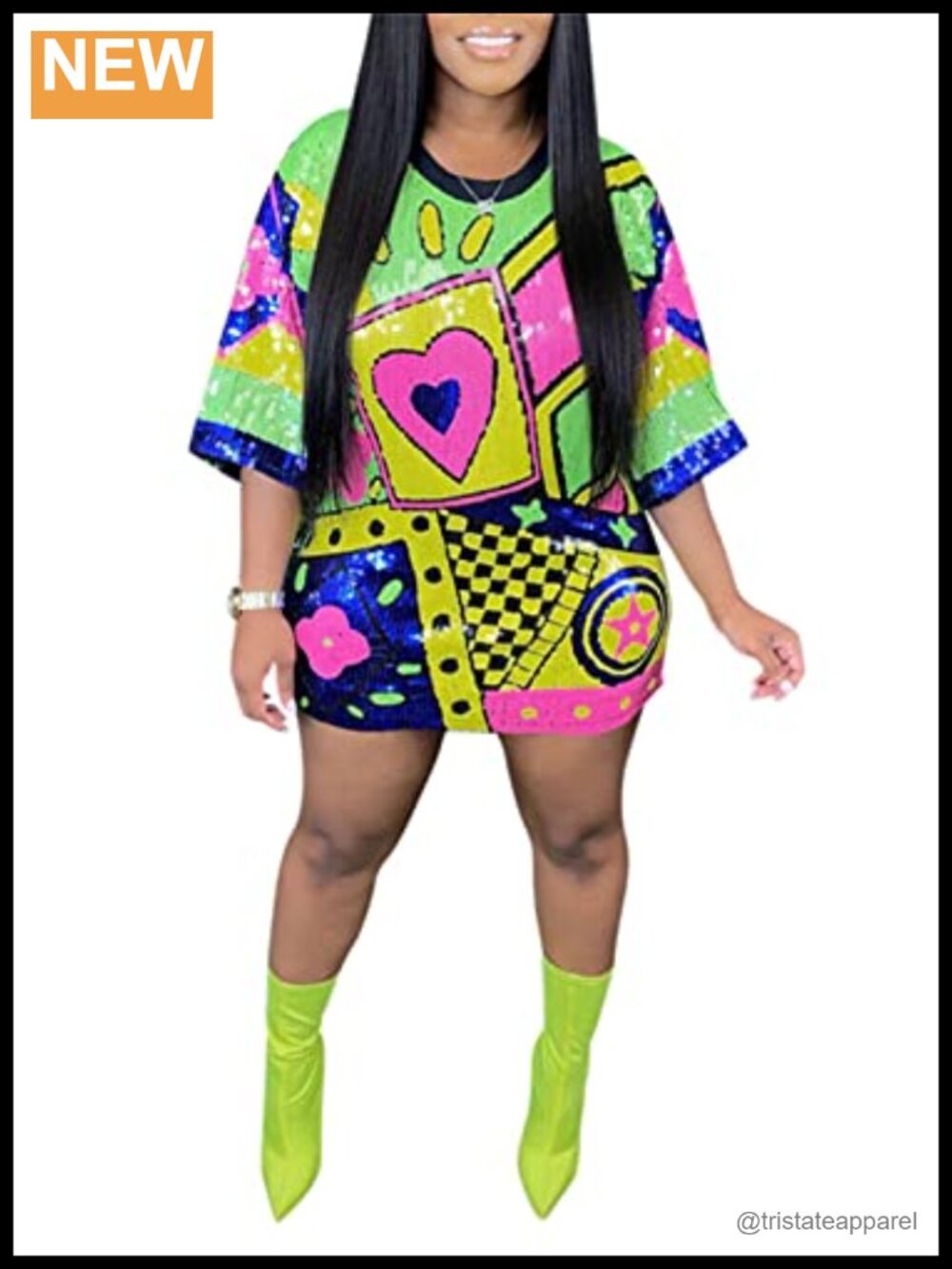 Sequin Letter Print Mini Shirt Dress 3/4 Short Sleeve Birthday Club Night Out